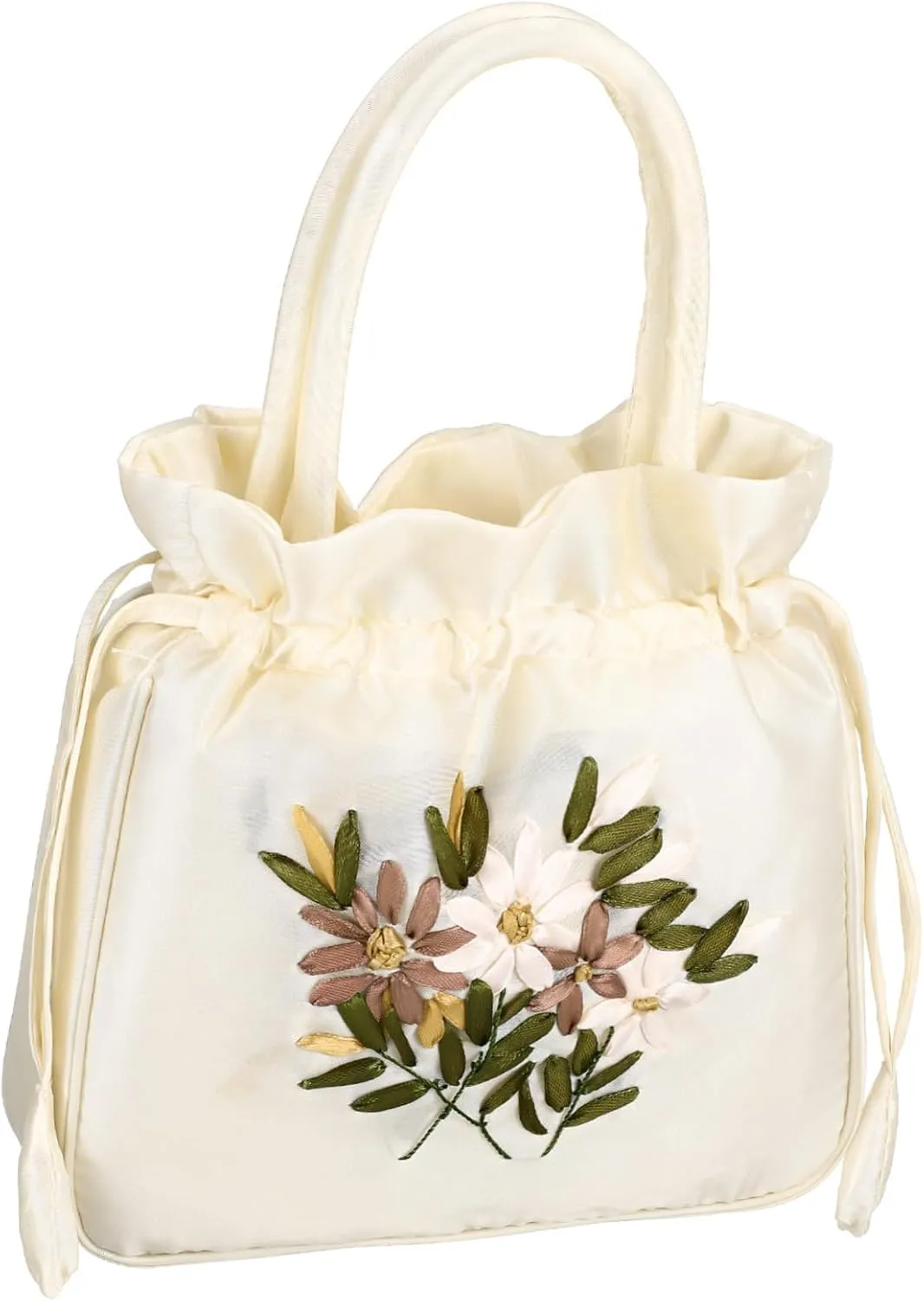 Didiseaon Elegant Evening Bag Women's Drawstring Tote Lady's Clutch Purse Floral Embroidery for Wedding Party Dress