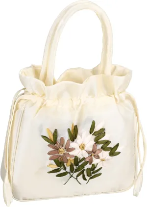 Didiseaon Elegant Evening Bag Women's Drawstring Tote Lady's Clutch Purse Floral Embroidery for Wedding Party Dress