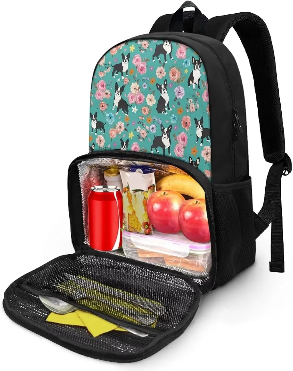 Dog and Multi Flower Lunch Backpack for Women Insulated Cooler Laptop Backpacks, Backpack Lightweight College School Bookbag