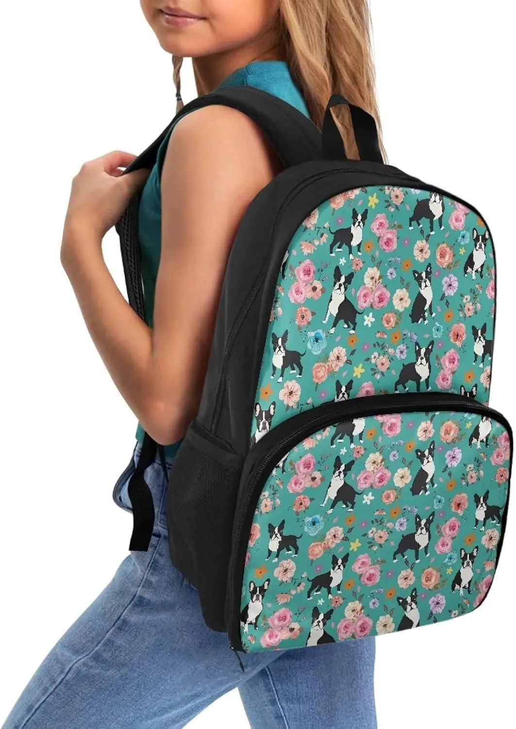 Dog and Multi Flower Lunch Backpack for Women Insulated Cooler Laptop Backpacks, Backpack Lightweight College School Bookbag