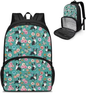 Dog and Multi Flower Lunch Backpack for Women Insulated Cooler Laptop Backpacks, Backpack Lightweight College School Bookbag