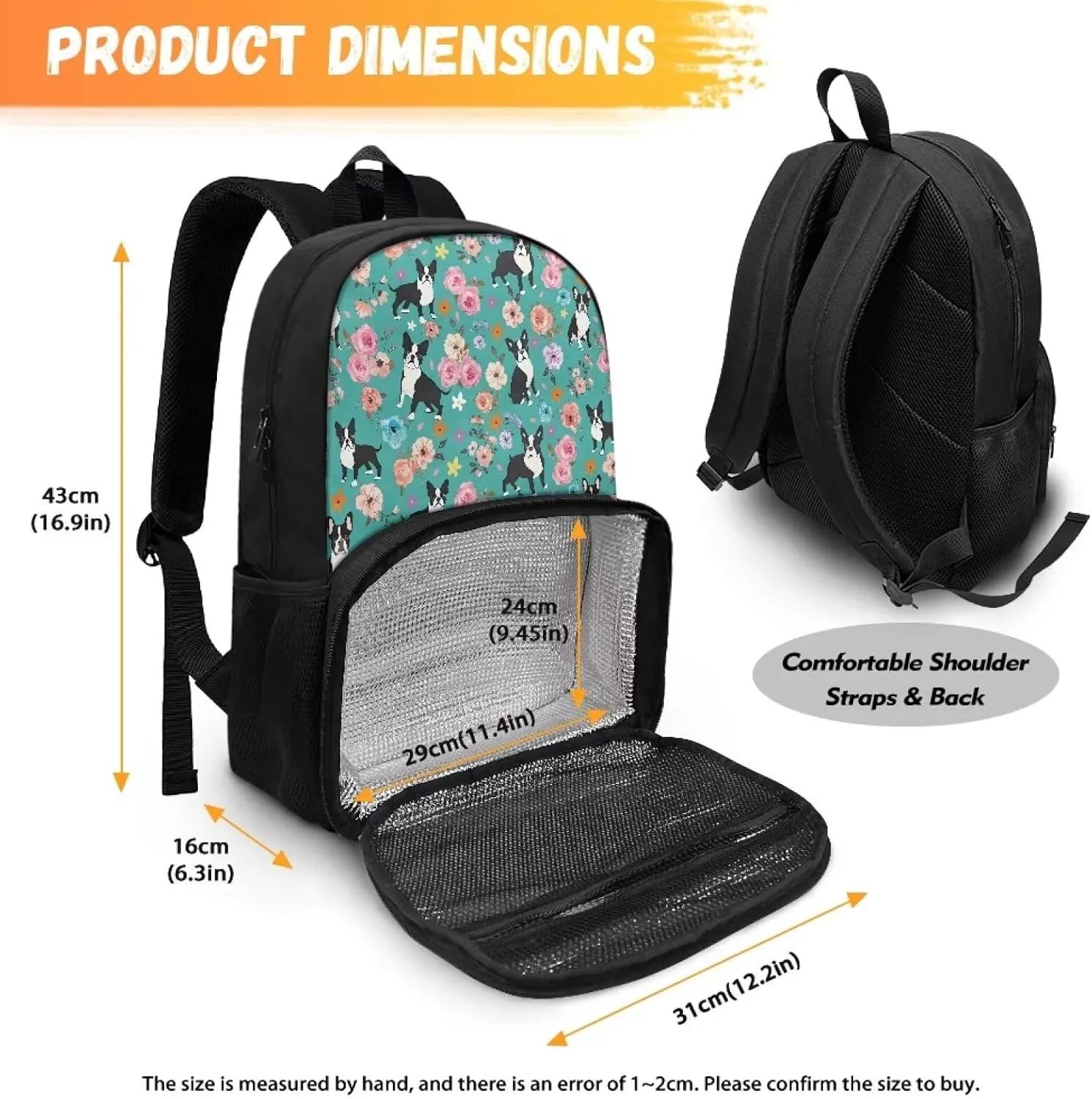 Dog and Multi Flower Lunch Backpack for Women Insulated Cooler Laptop Backpacks, Backpack Lightweight College School Bookbag