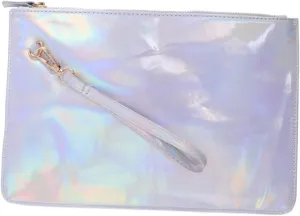 DOITOOL 1pc Womens Purses Holographic Cosmetic Flat Dazzle Color Women's Chic Handle, White, 30X20X1CM