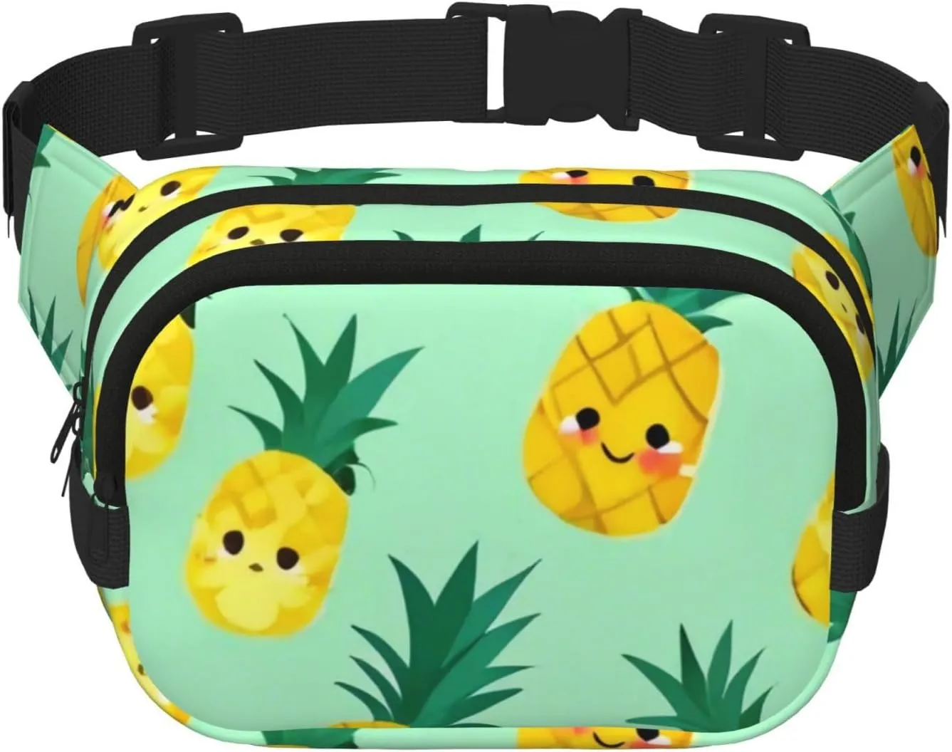 Double Layer Waist Bag for Men & Women,Adjustable Waterproof Running Belt,Multi-Functional Fanny Pack with Cute pineapple Print for Travel,Hiking,Fitness