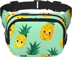Double Layer Waist Bag for Men & Women,Adjustable Waterproof Running Belt,Multi-Functional Fanny Pack with Cute pineapple Print for Travel,Hiking,Fitness