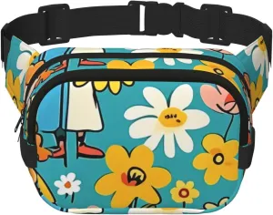 Double Layer Waist Bag for Men & Women,Adjustable Waterproof Running Belt,Multi-Functional Fanny Pack with Holding flowers Print for Travel,Hiking,Fitness