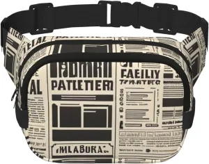 Double Layer Waist Bag for Men & Women,Adjustable Waterproof Running Belt,Multi-Functional Fanny Pack with newspaper Print for Travel,Hiking,Fitness