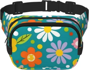 Double Layer Waist Bag for Men & Women,Adjustable Waterproof Running Belt,Multi-Functional Fanny Pack with Polka Dots Flowers Print for Travel,Hiking,Fitness