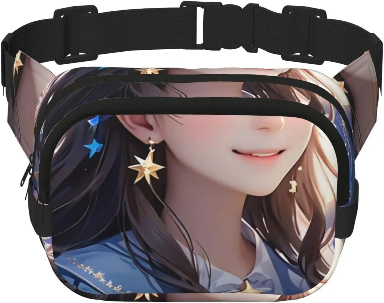 Double Layer Waist Bag for Men & Women,Adjustable Waterproof Running Belt,Multi-Functional Fanny Pack with Starlit Night Print for Travel,Hiking,Fitness