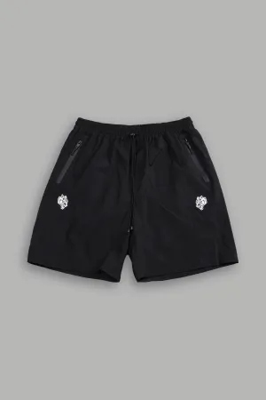 Dual Wolf Chopper Brolic Track Shorts in Black/Black