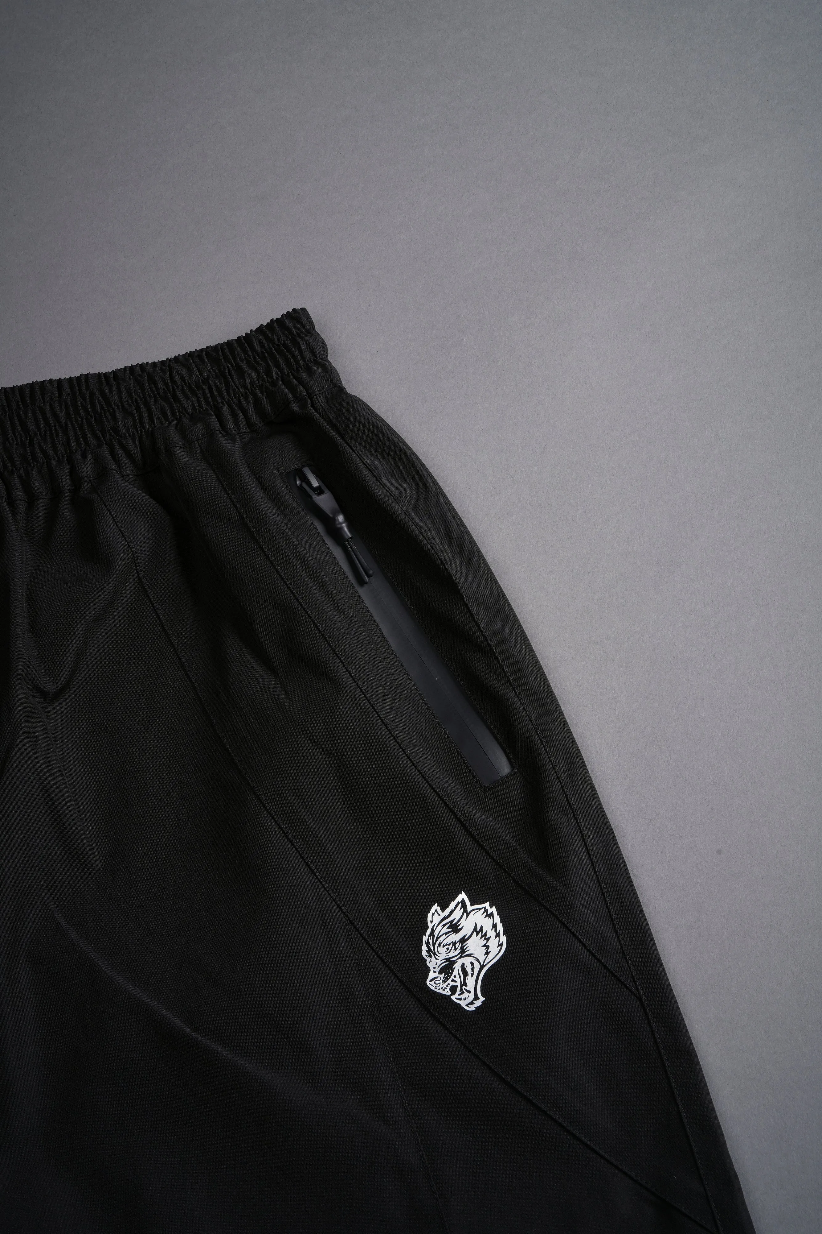 Dual Wolf Chopper Brolic Track Shorts in Black/Black