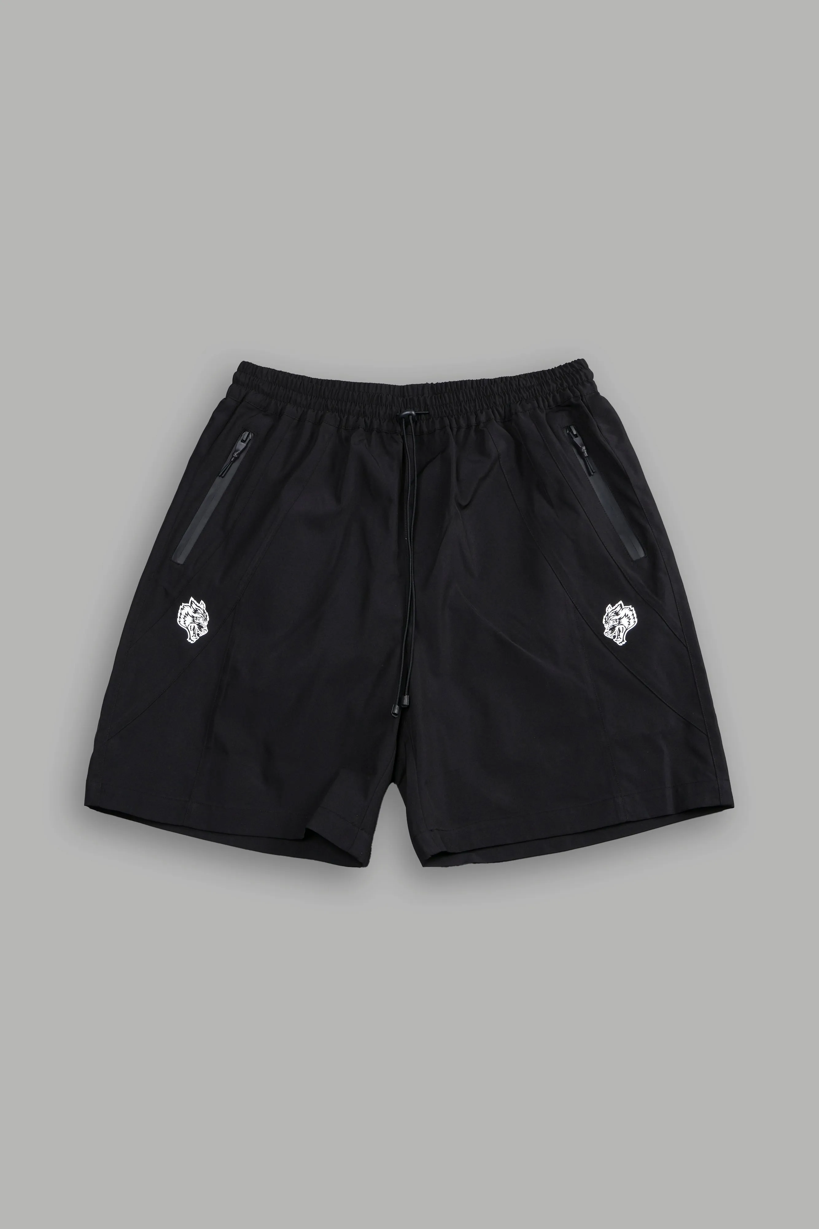 Dual Wolf Chopper Brolic Track Shorts in Black/Black
