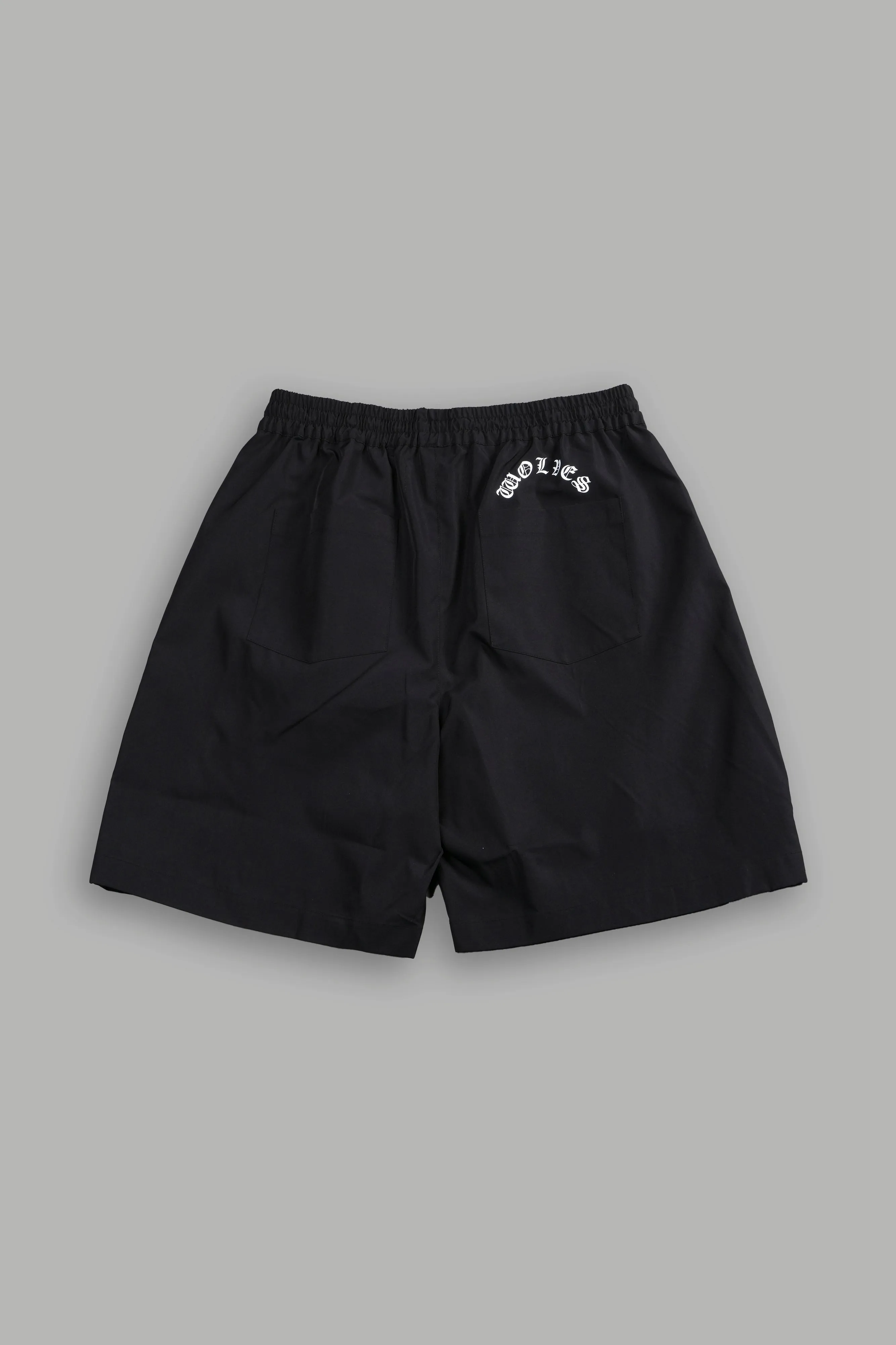 Dual Wolf Chopper Brolic Track Shorts in Black/Black
