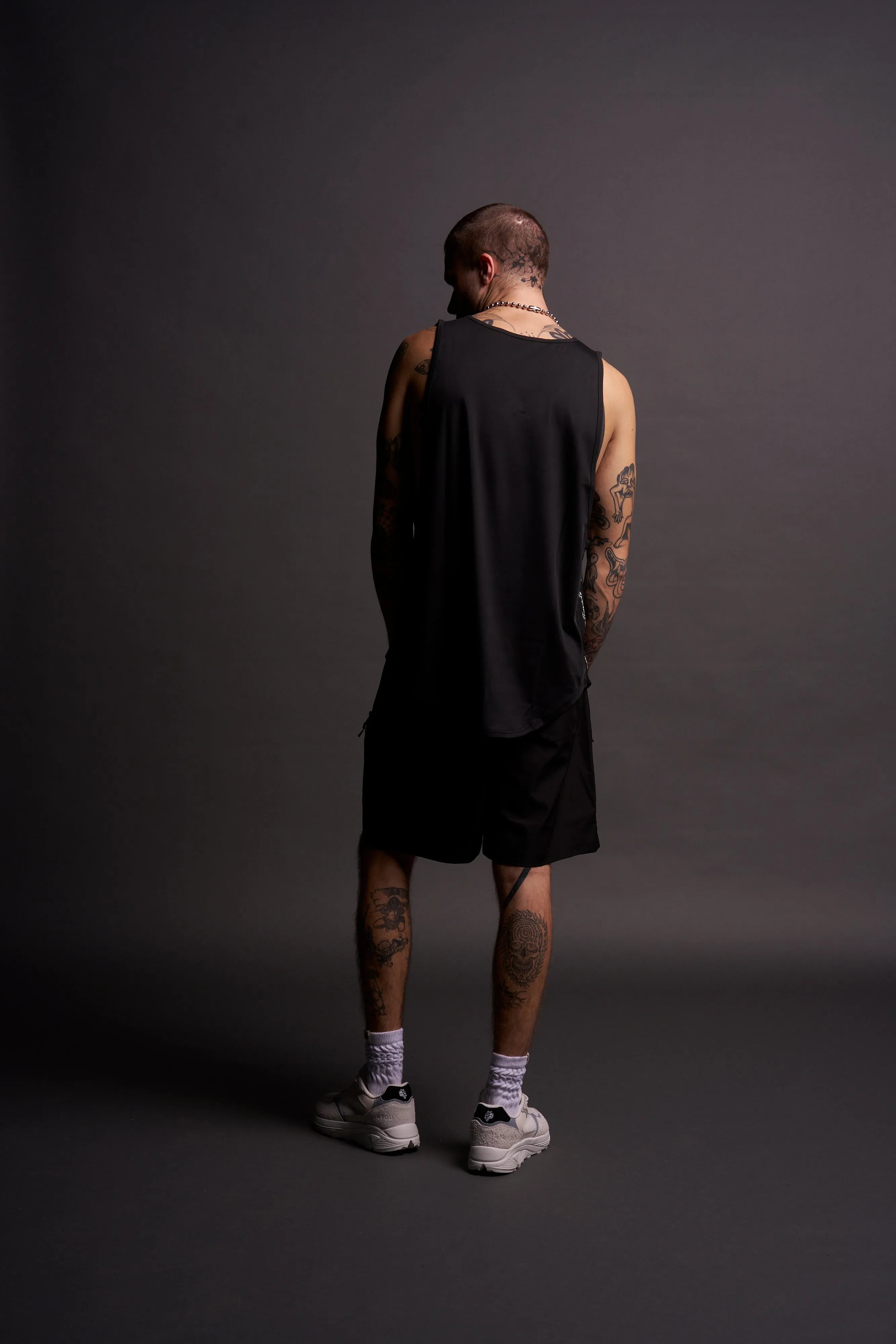 Dual Wolf Chopper Brolic Track Shorts in Black/Black