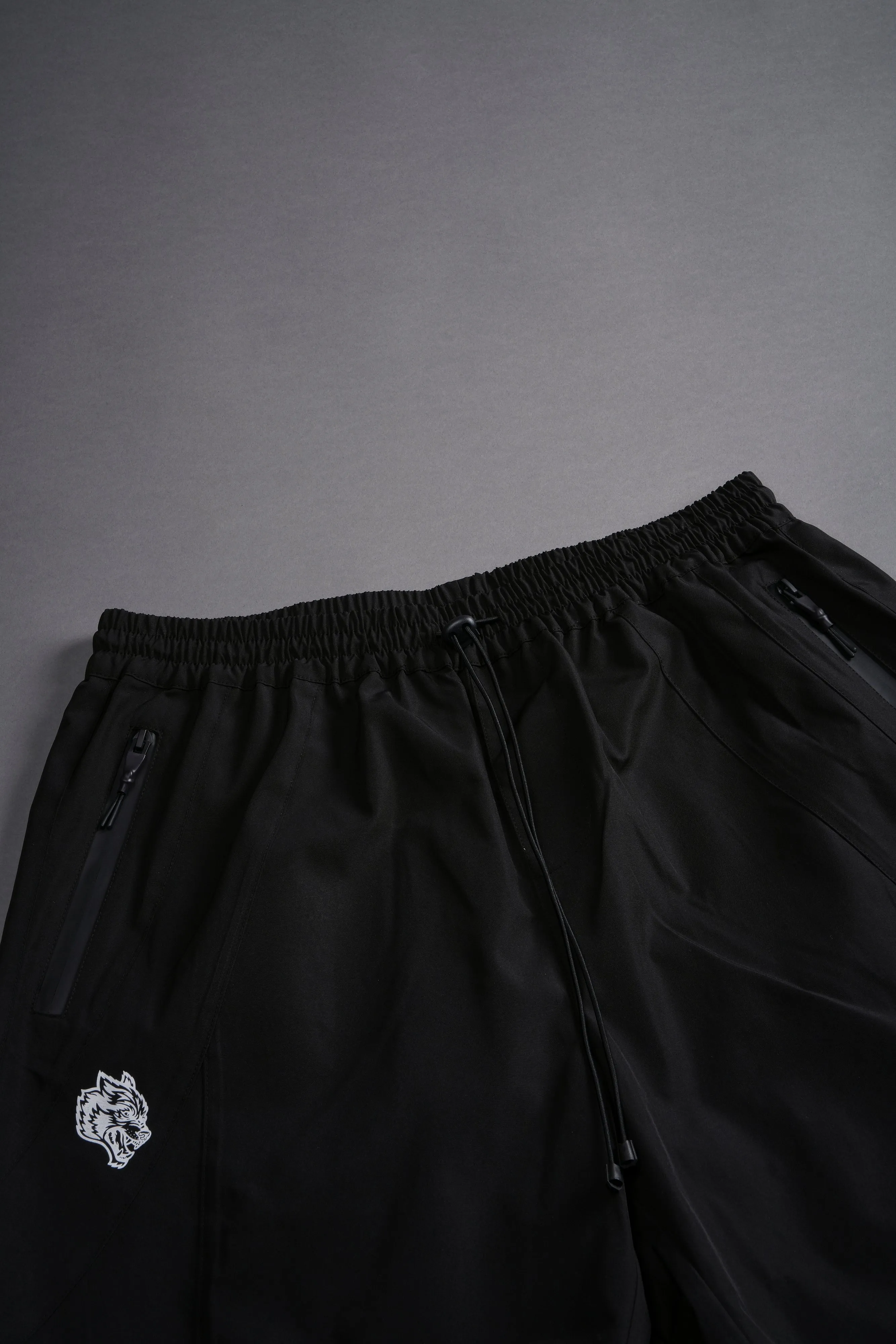 Dual Wolf Chopper Brolic Track Shorts in Black/Black