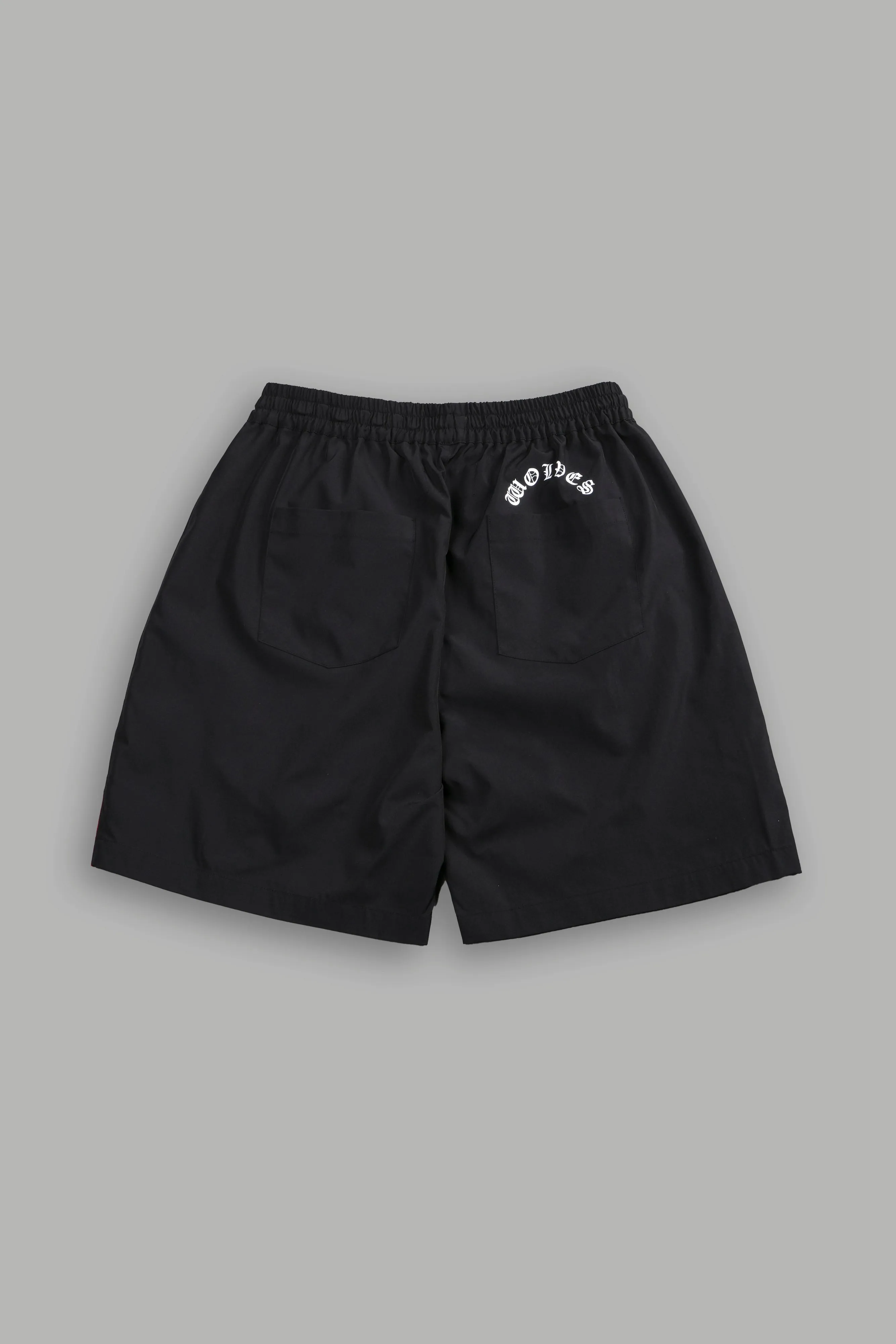 Dual Wolf Chopper Brolic Track Shorts in Black/Red