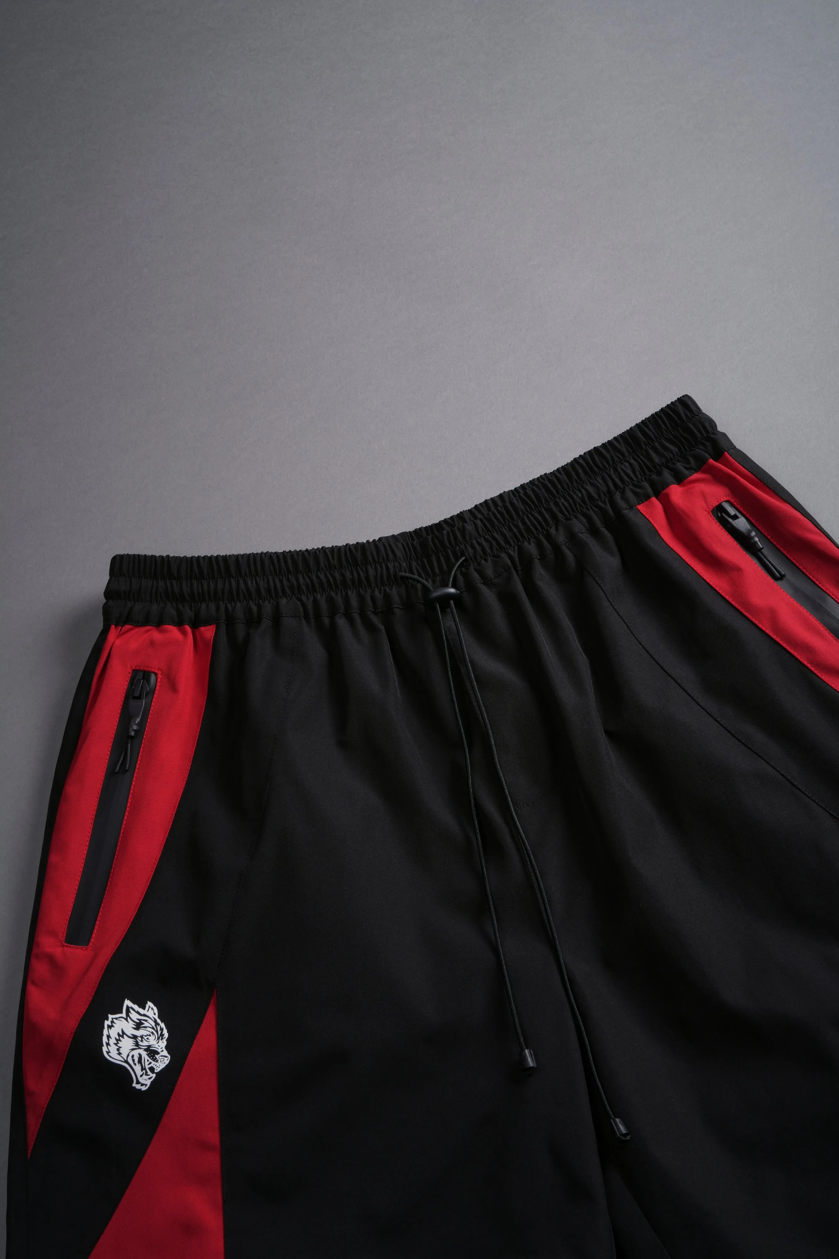 Dual Wolf Chopper Brolic Track Shorts in Black/Red