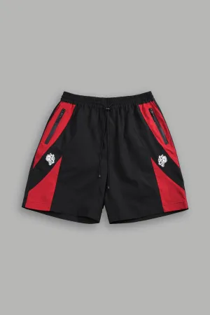 Dual Wolf Chopper Brolic Track Shorts in Black/Red