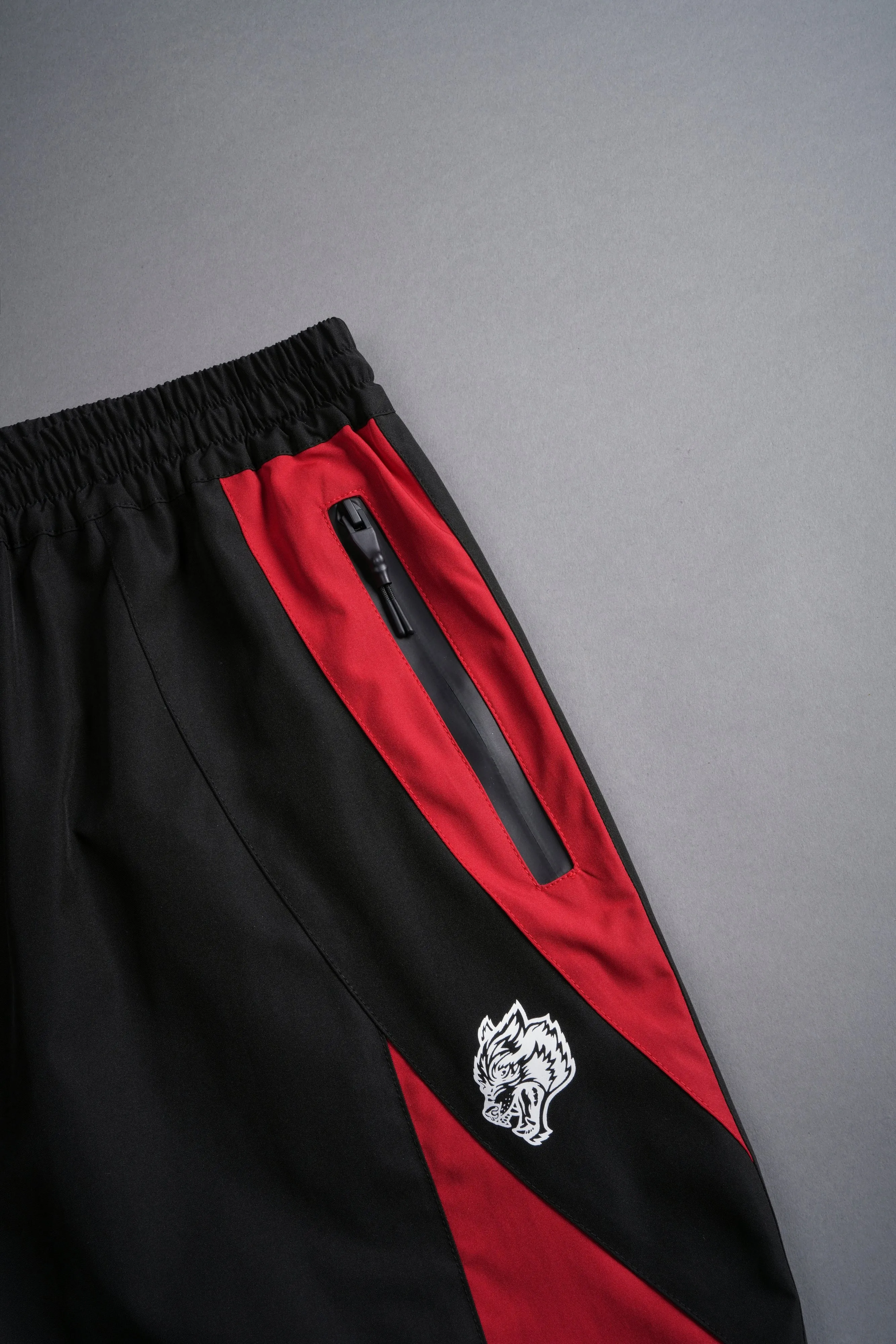 Dual Wolf Chopper Brolic Track Shorts in Black/Red