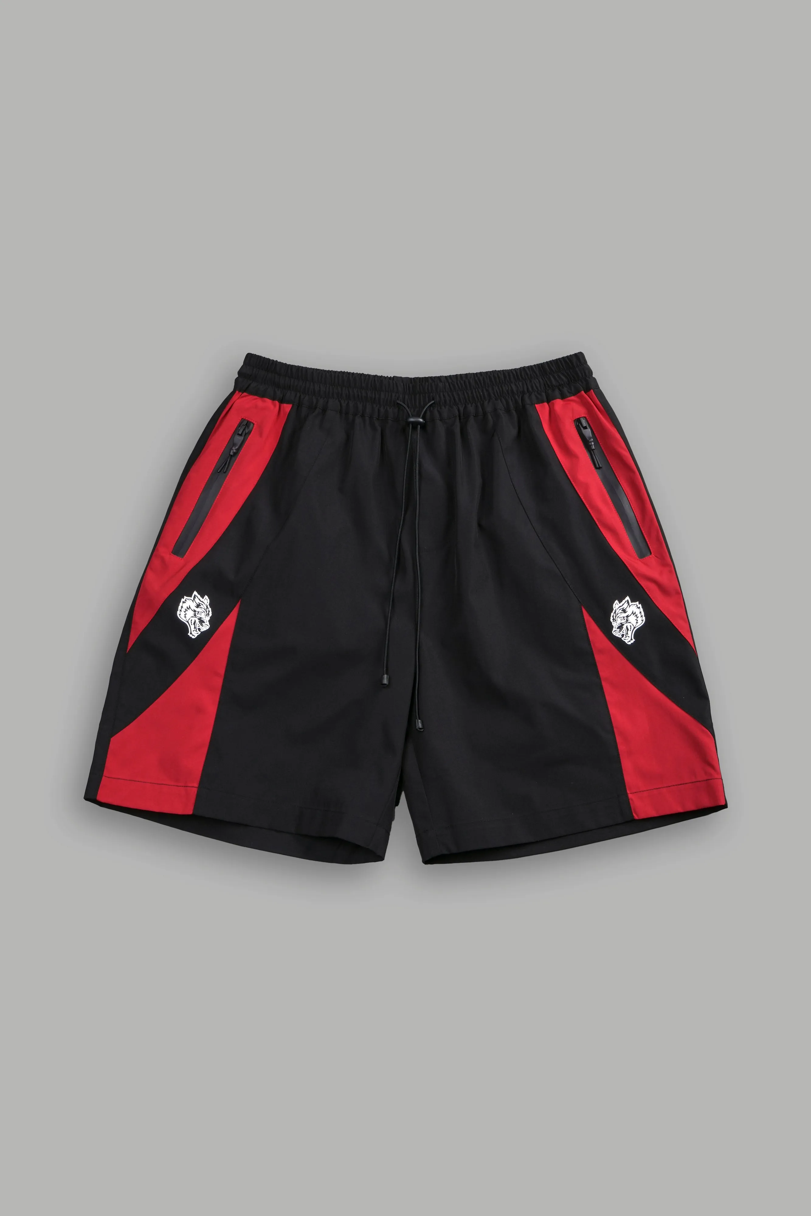 Dual Wolf Chopper Brolic Track Shorts in Black/Red