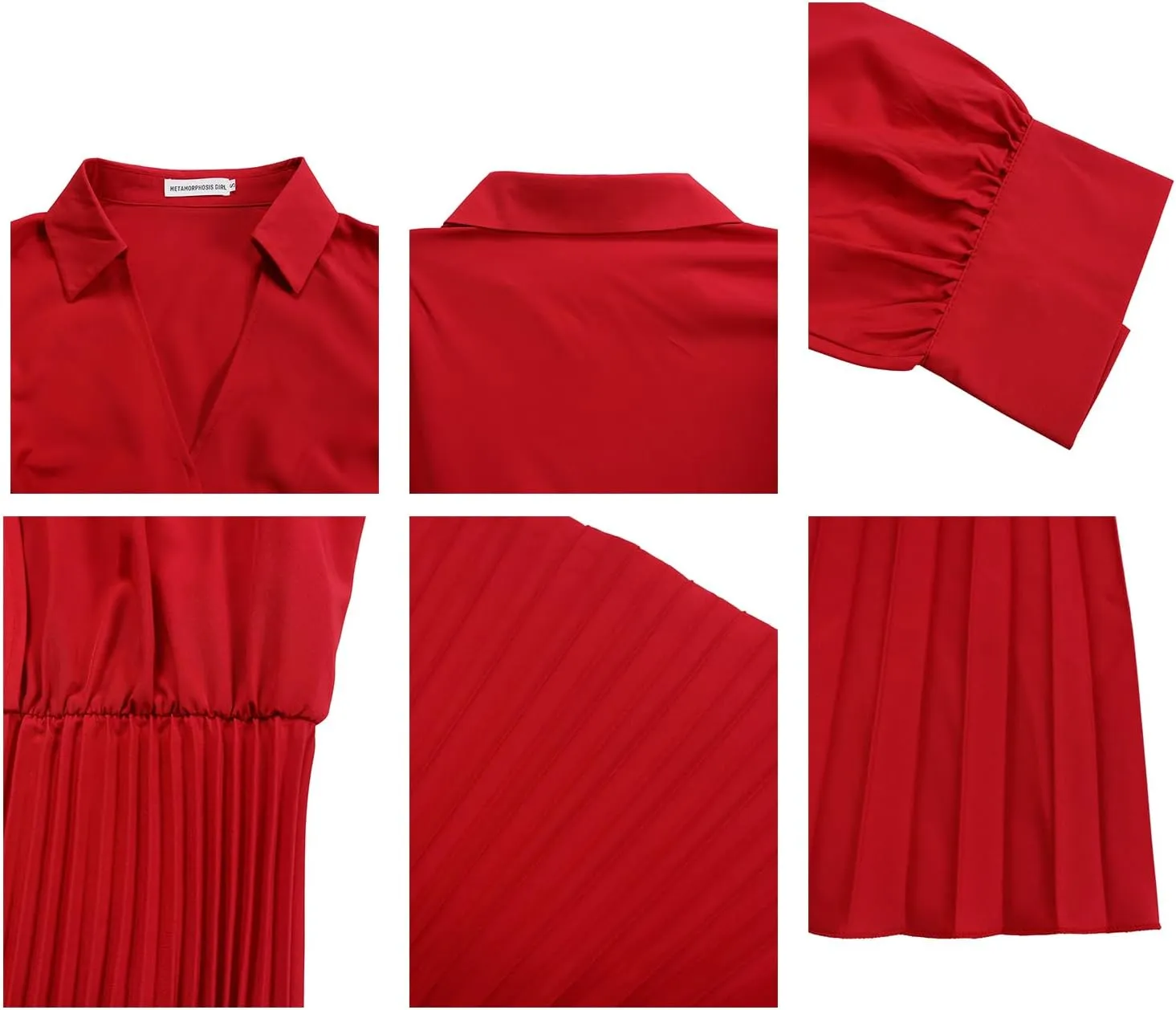 Ecirod Womens Wrap V Neck Pleated Midi Dress Casual Plus Size Long Sleeve Wedding Guest A Line Dresses with Belt