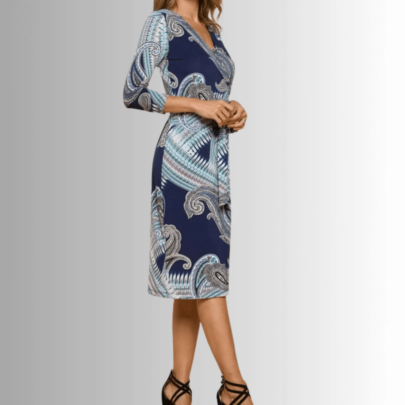 Effortless Beauty Navy Printed Wrap Dress