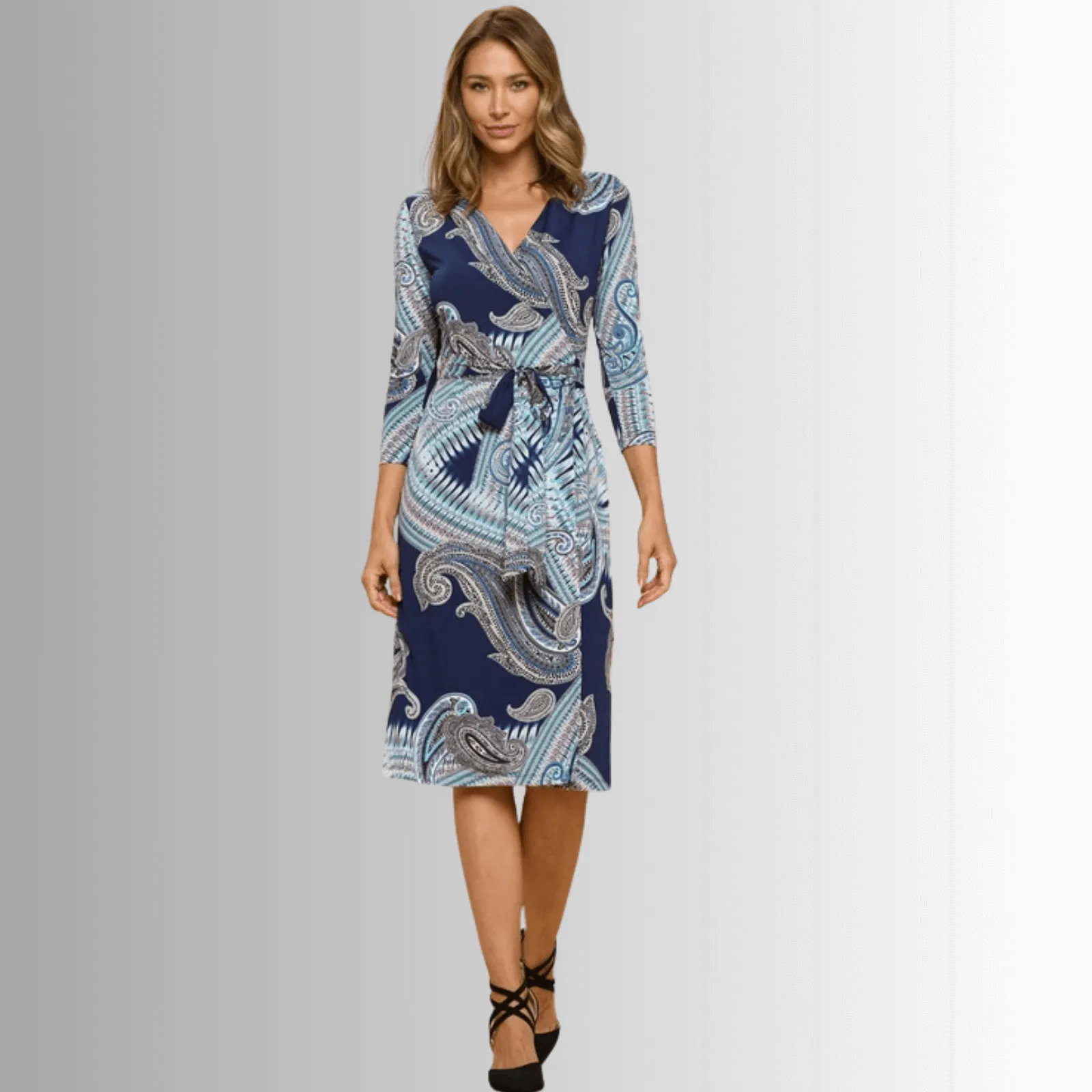Effortless Beauty Navy Printed Wrap Dress
