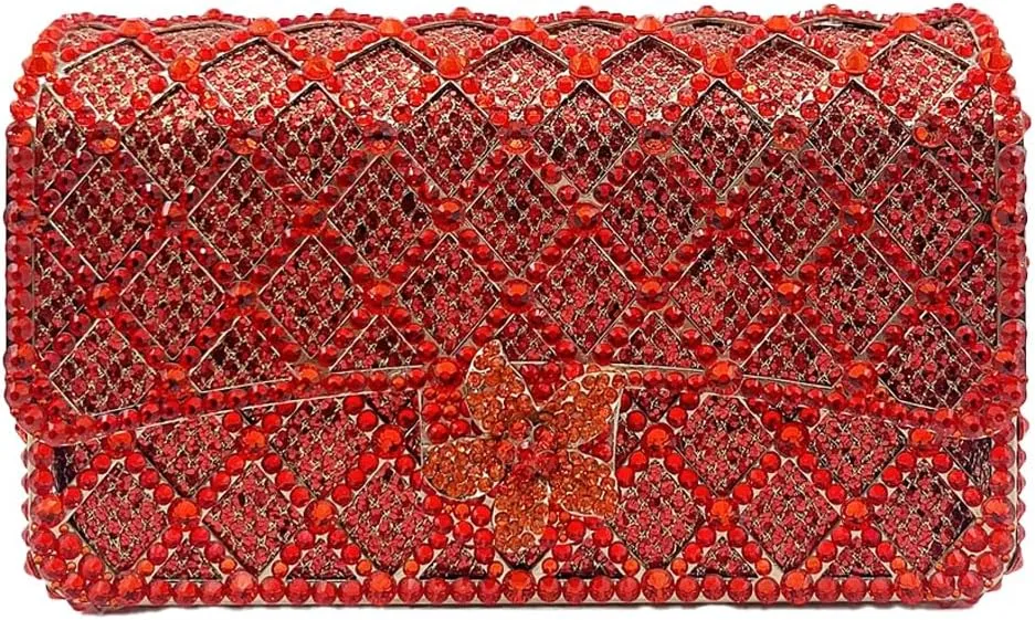 Elegant Ladies Flower Clutch Rhinestone Evening Bag Luxury Crystal Clutch Purse Diamond Handbag for Women Wedding Party