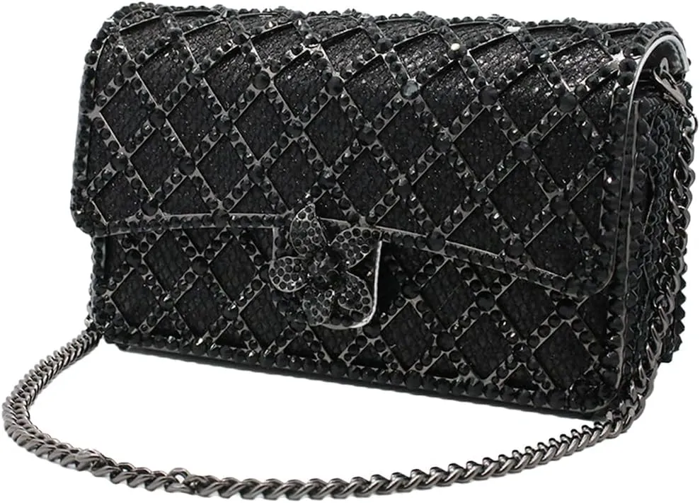 Elegant Ladies Flower Clutch Rhinestone Evening Bag Luxury Crystal Clutch Purse Diamond Handbag for Women Wedding Party