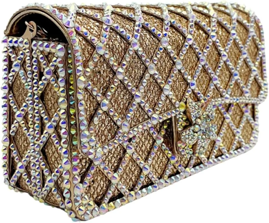Elegant Ladies Flower Clutch Rhinestone Evening Bag Luxury Crystal Clutch Purse Diamond Handbag for Women Wedding Party