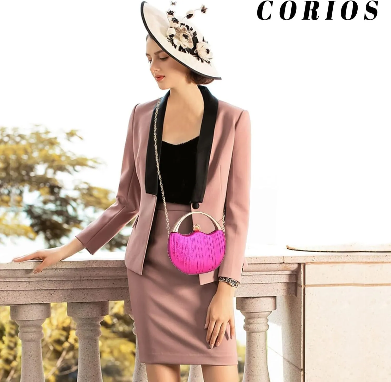 Elegant Shoulder Sparkly Handbag Pleated Round Hard shell Crossbody Women Clutch Glitter Evening Bridal Wedding Purse