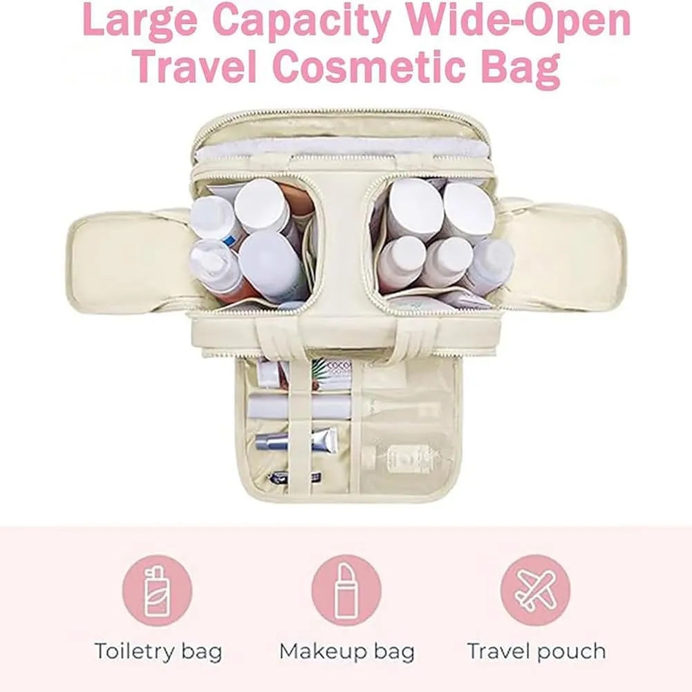 Elouva Toiletry Bag, Availableu Large Capacity Wide-Open Travel CosmeticBag, Decisive Makeup Bag, 4-in-1 Multi-functional Lightweight MakeupBags for Women (Beige)