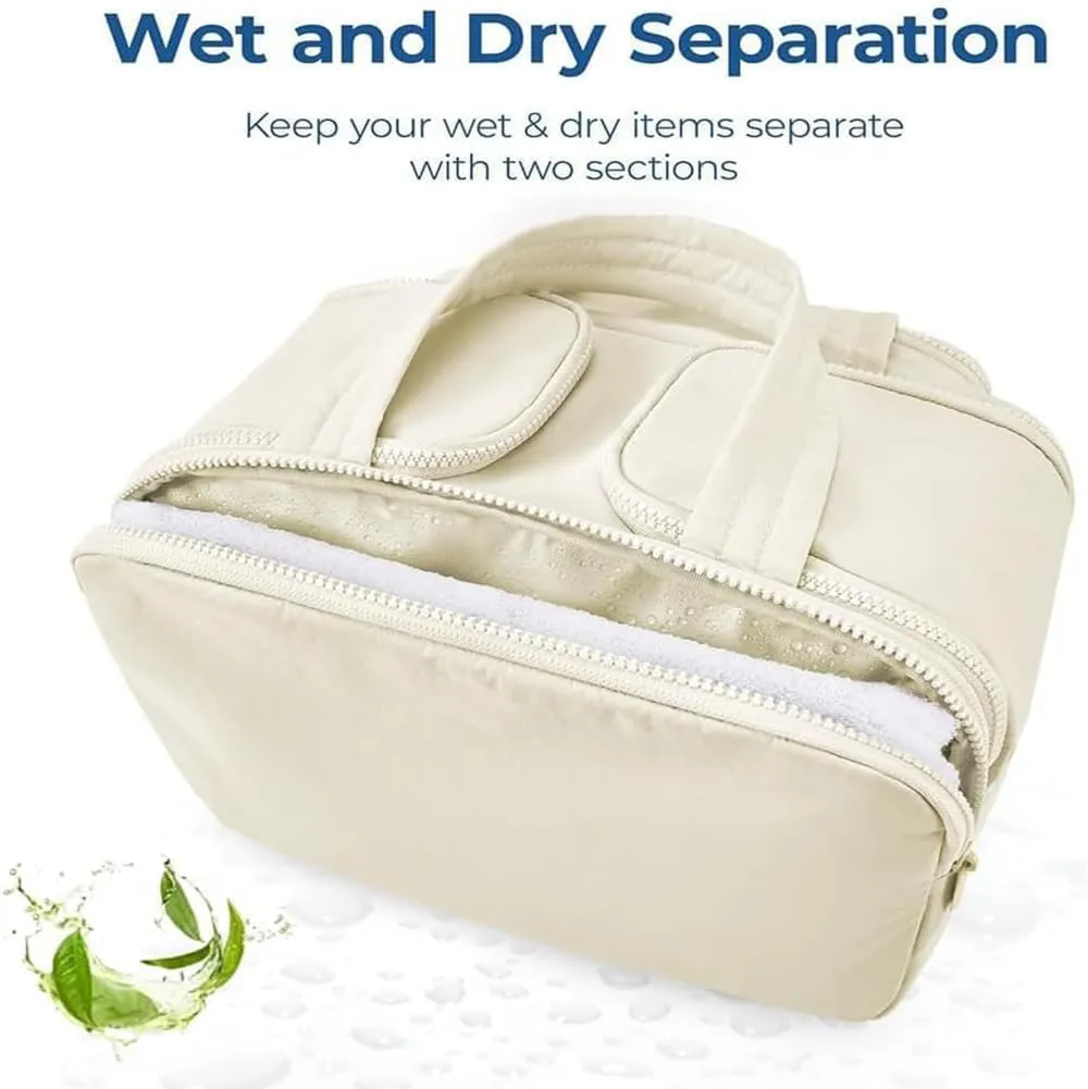Elouva Toiletry Bag, Availableu Large Capacity Wide-Open Travel CosmeticBag, Decisive Makeup Bag, 4-in-1 Multi-functional Lightweight MakeupBags for Women (Beige)