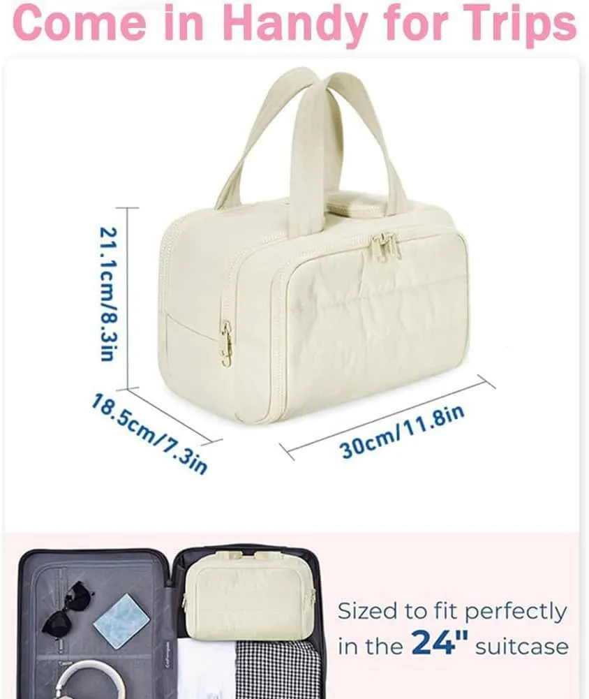 Elouva Toiletry Bag, Availableu Large Capacity Wide-Open Travel CosmeticBag, Decisive Makeup Bag, 4-in-1 Multi-functional Lightweight MakeupBags for Women (Beige)