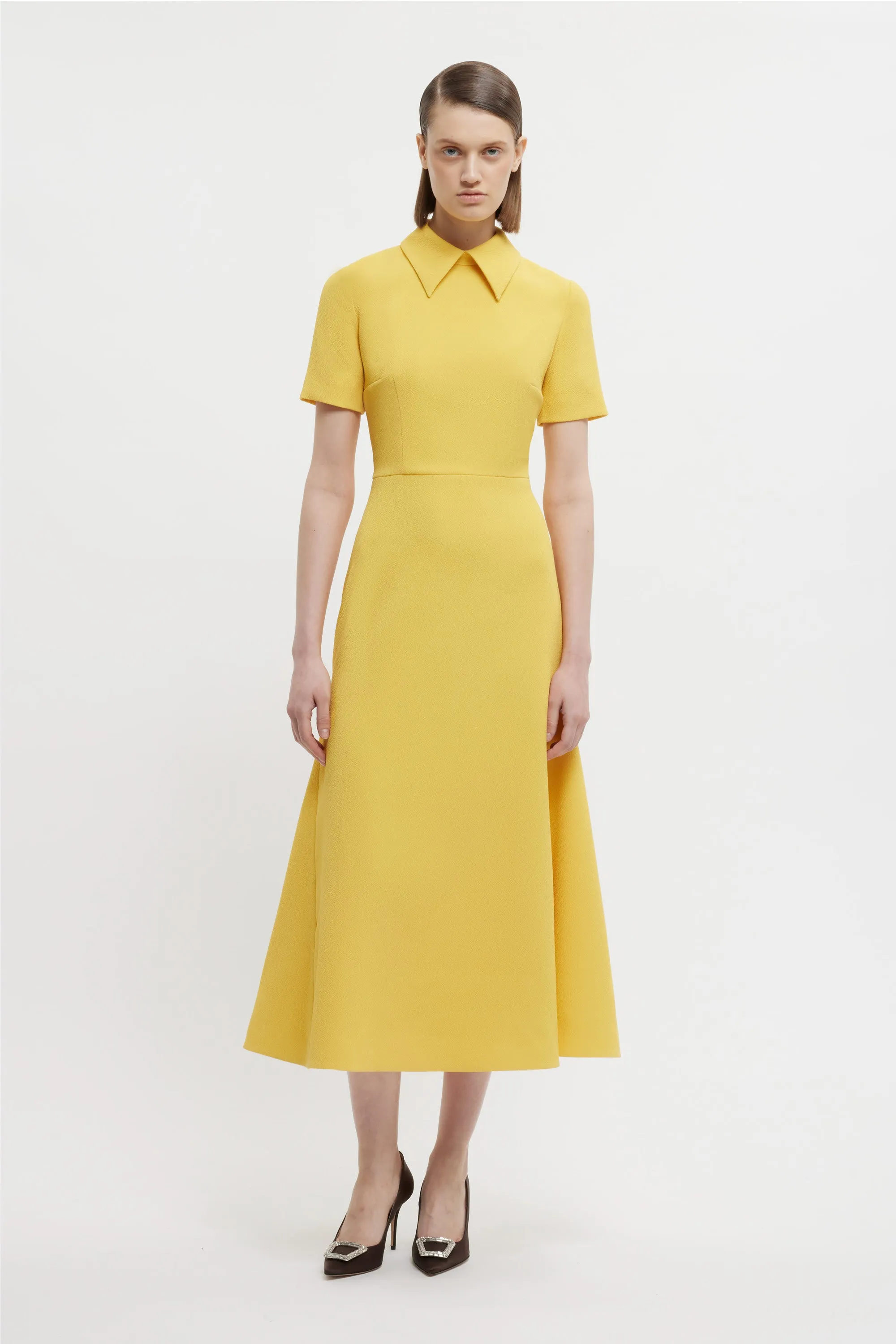 Eman Dress In Custard Yellow Double Crepe