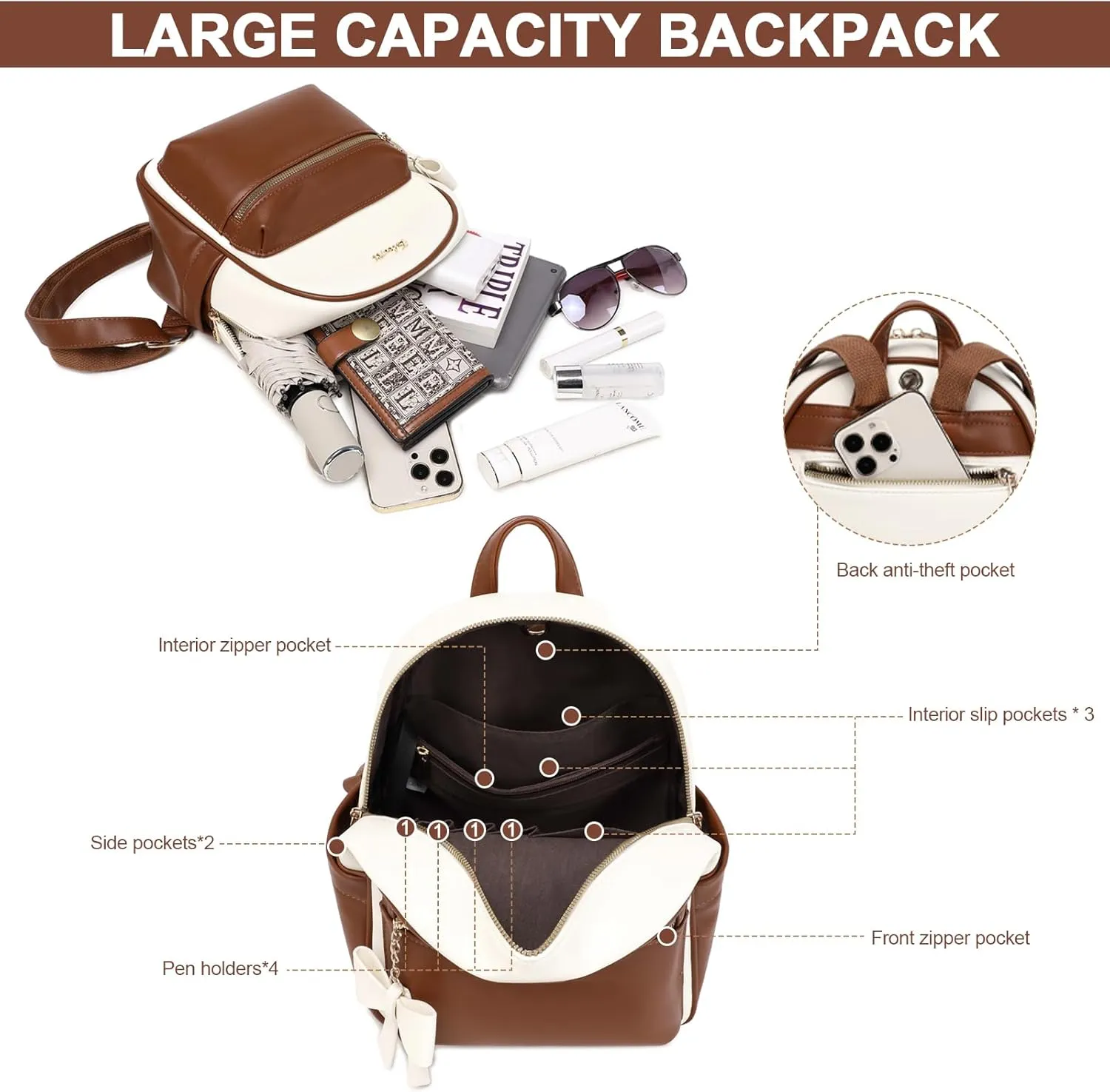 Eslcorri Mini Backpack Purse for Women - Girls Bowknot Fashion Backpack Small Leather Cute Travel Daypacks with Wallet 2-PCS Casual Ladies Convertible Shoulder Handbag - Green
