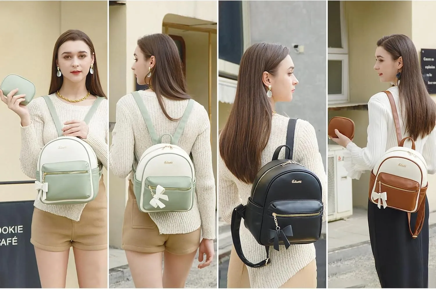 Eslcorri Mini Backpack Purse for Women - Girls Bowknot Fashion Backpack Small Leather Cute Travel Daypacks with Wallet 2-PCS Casual Ladies Convertible Shoulder Handbag - Purple