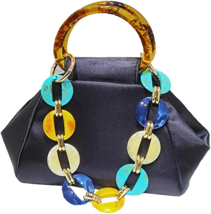 Exquisite Evening Clutch for Women Gorgeous Satin Handbag for Party Wedding Bag Chic Acrylic Chain Purses