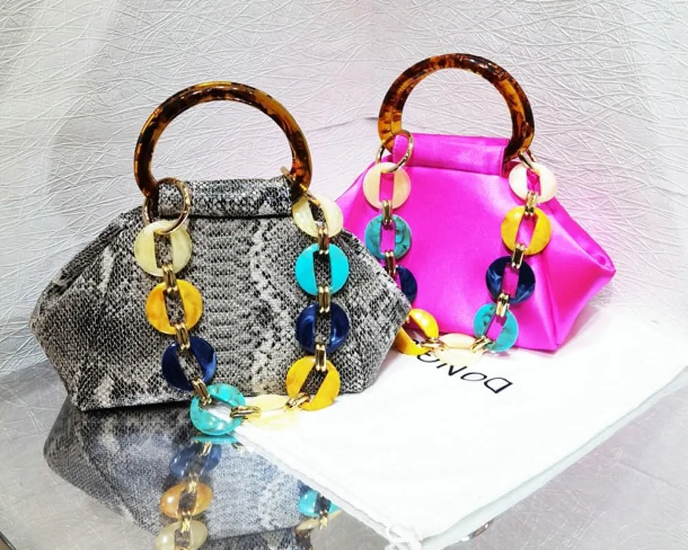 Exquisite Evening Clutch for Women Gorgeous Satin Handbag for Party Wedding Bag Chic Acrylic Chain Purses