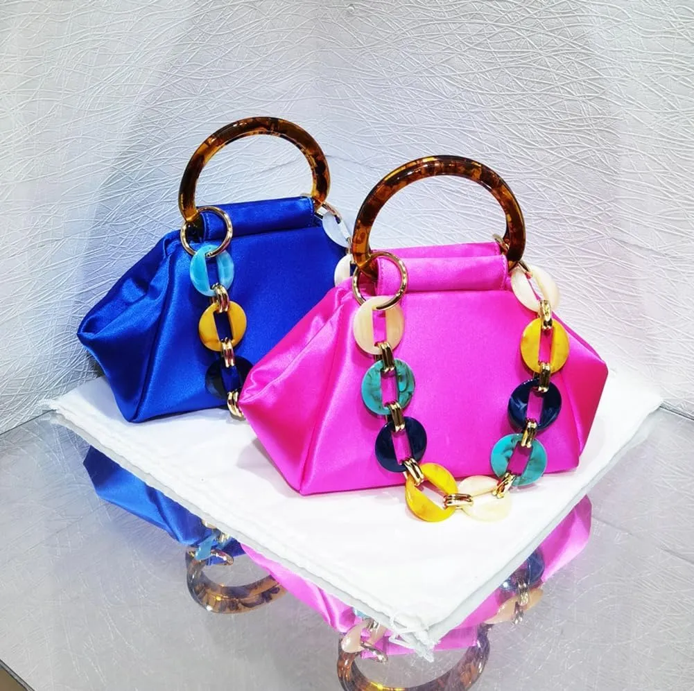 Exquisite Evening Clutch for Women Gorgeous Satin Handbag for Party Wedding Bag Chic Acrylic Chain Purses