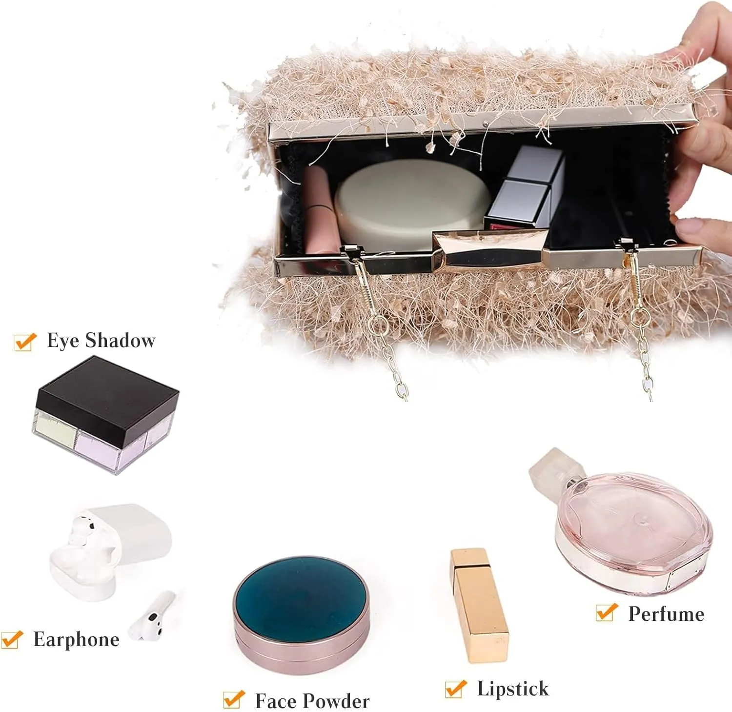 Fluffy Evening Shoulder Bridal Wedding Handbag Elegant Crossbody Small Clutch Purses for Women