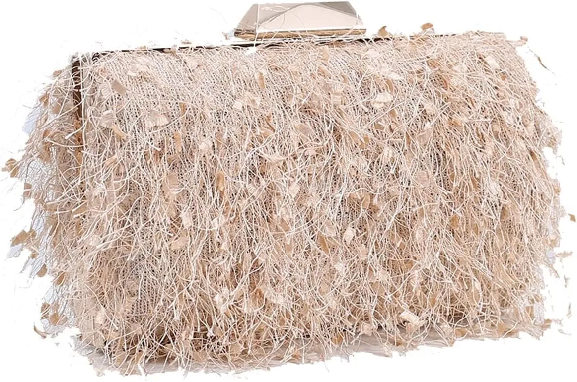Fluffy Evening Shoulder Bridal Wedding Handbag Elegant Crossbody Small Clutch Purses for Women