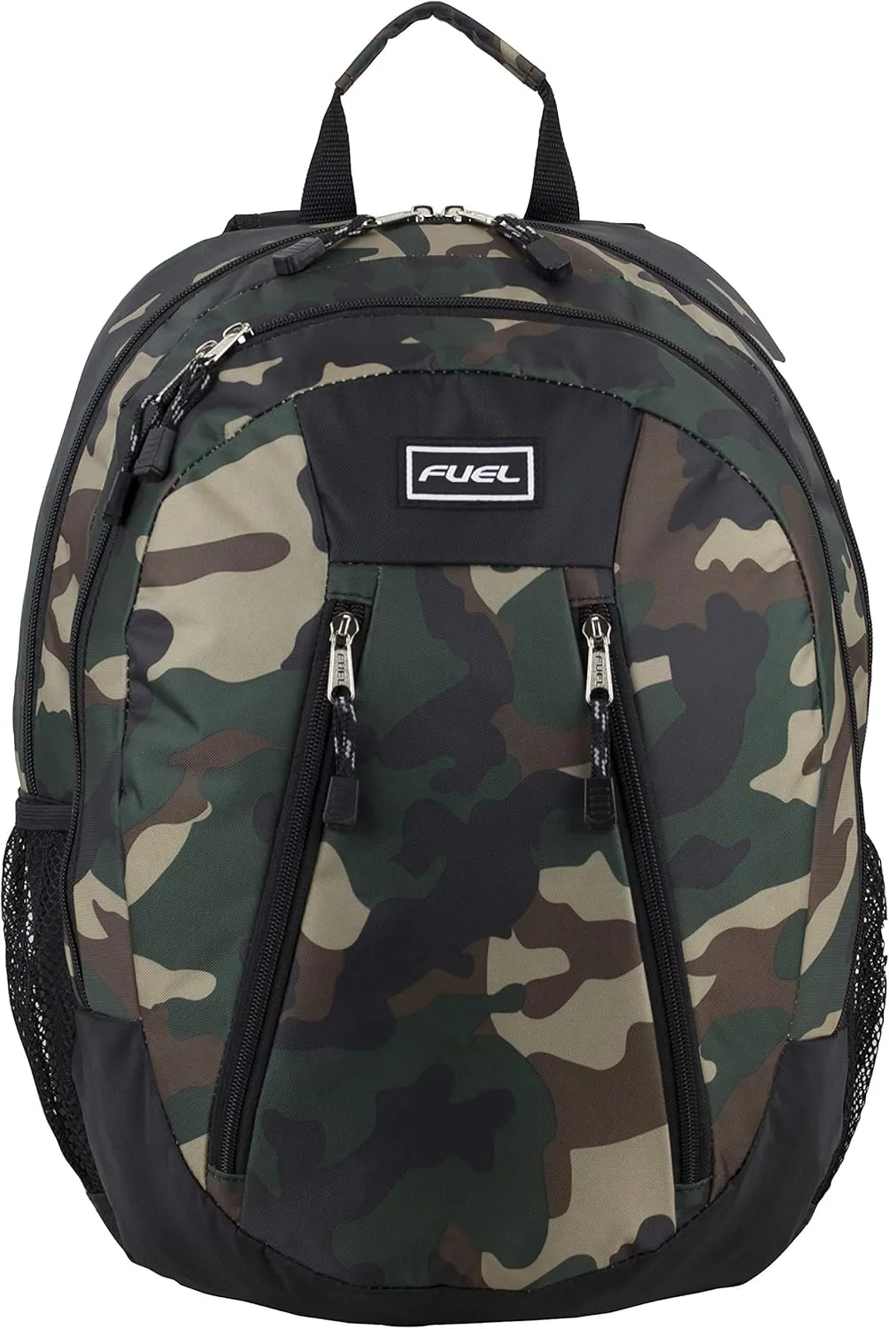 FUEL Sport Multi-Functional Carry On Luggage Weekender Gym Active Water Resistant Daypack Backpack Bag, Black and Green Camouflage