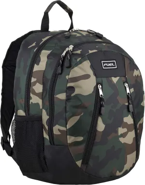 FUEL Sport Multi-Functional Carry On Luggage Weekender Gym Active Water Resistant Daypack Backpack Bag, Black and Green Camouflage