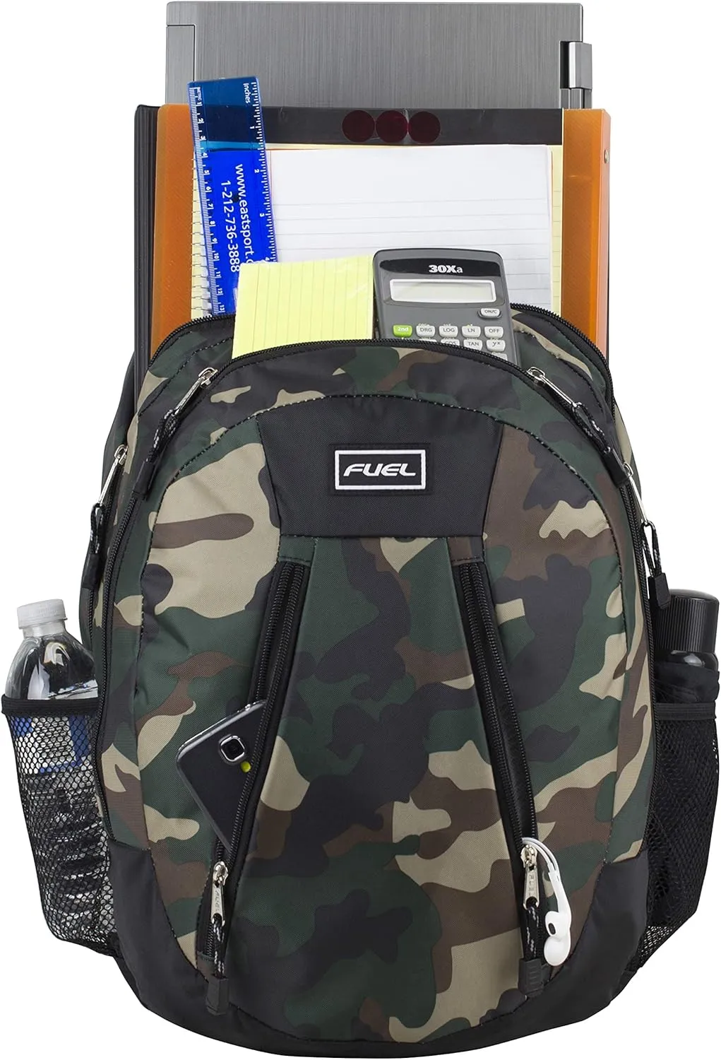 FUEL Sport Multi-Functional Carry On Luggage Weekender Gym Active Water Resistant Daypack Backpack Bag, Black and Green Camouflage