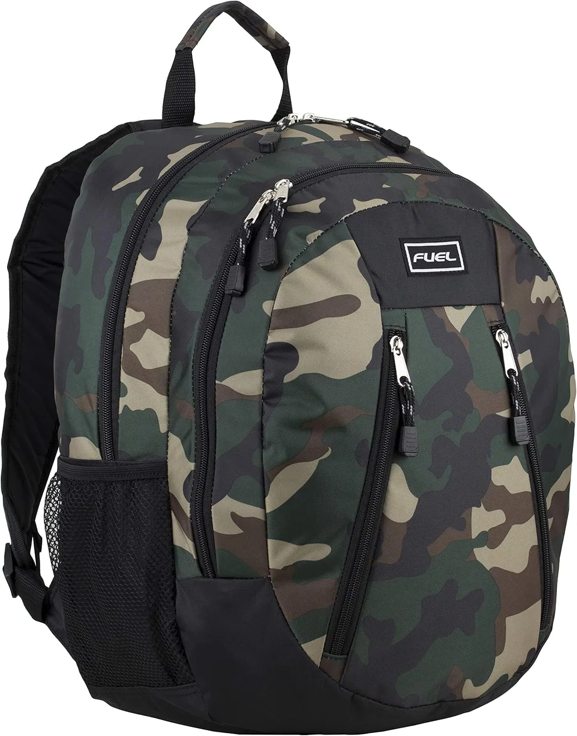 FUEL Sport Multi-Functional Carry On Luggage Weekender Gym Active Water Resistant Daypack Backpack Bag, Black and Green Camouflage