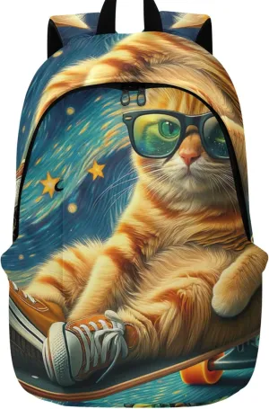 Funny Womens Casual Backpack Daypack Cute Cat Starry Night Waterproof Teen Girls College Backpacks