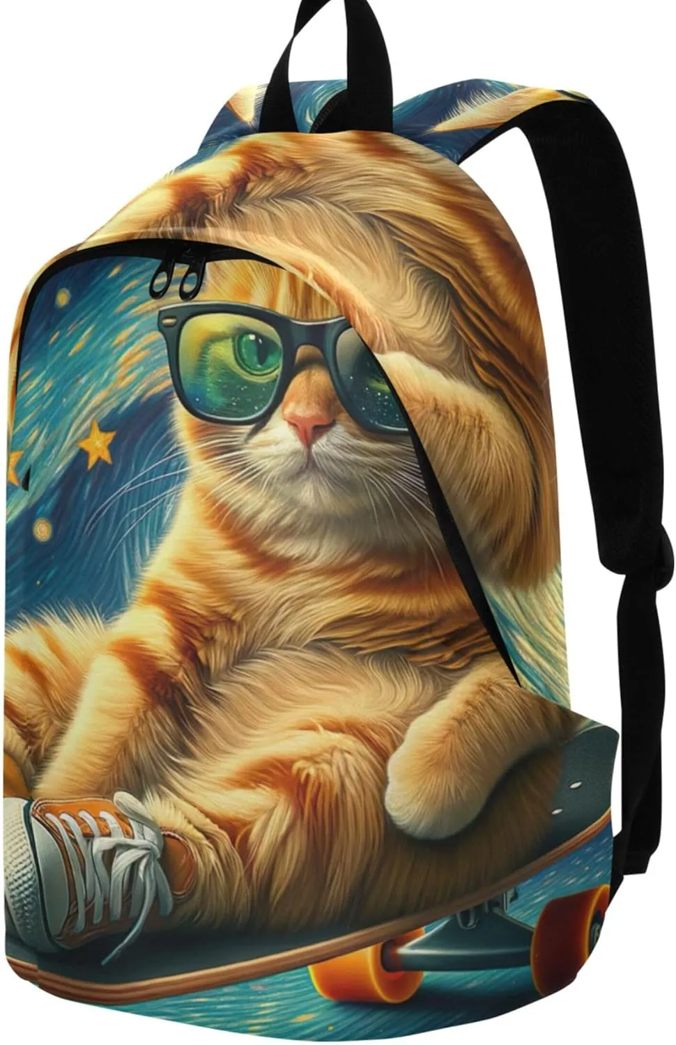 Funny Womens Casual Backpack Daypack Cute Cat Starry Night Waterproof Teen Girls College Backpacks