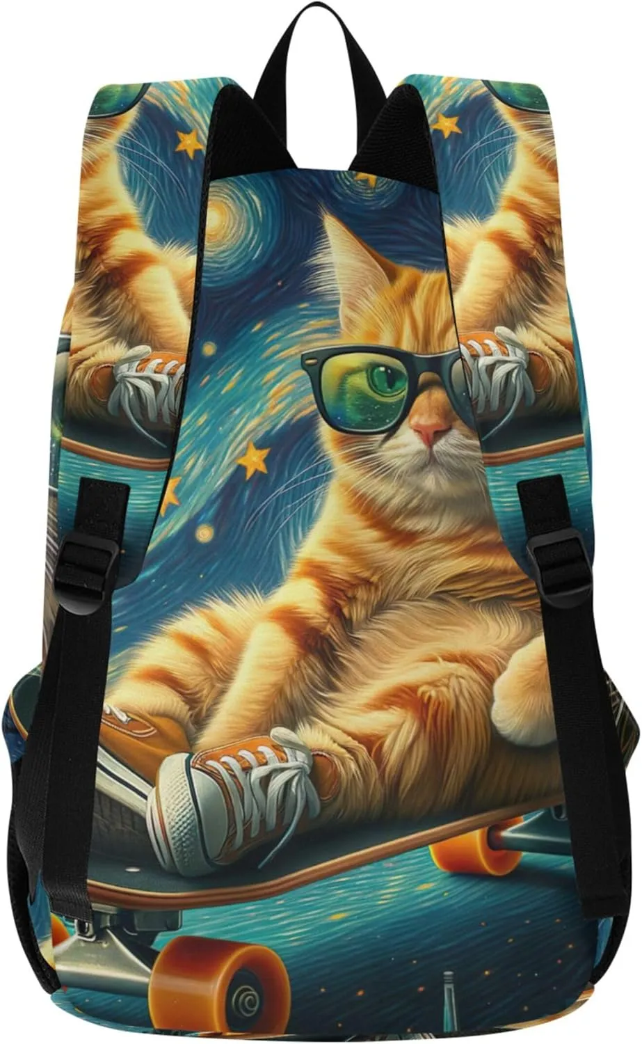 Funny Womens Casual Backpack Daypack Cute Cat Starry Night Waterproof Teen Girls College Backpacks