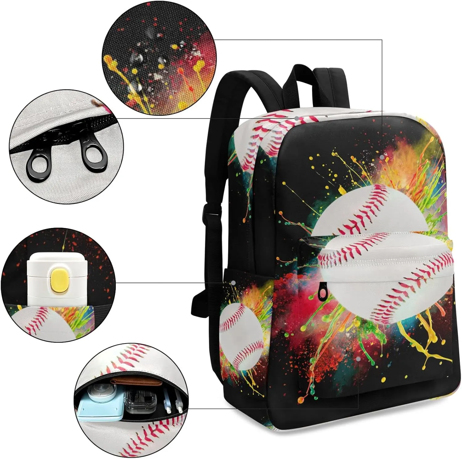 Fustylead Baseball Backpack Large Backpack for Kids Boys Girls Student Personalized Laptop iPad Tablet Travel School Bag with Multiple Pockets